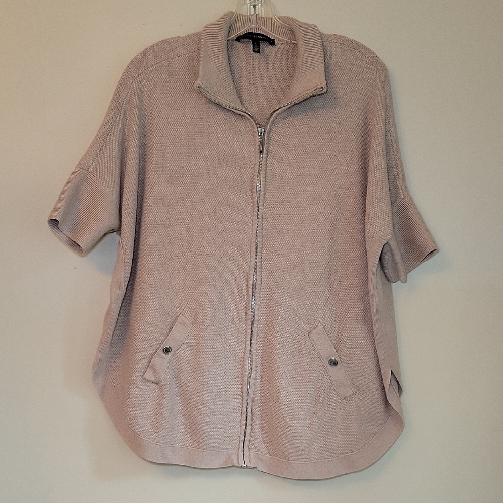 White House Black Market ‎ Zip-Up Short Sleeve Cardigan Cream Woman's Lg Boho